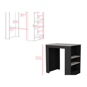 Carrito de Cocina Doyle con Tres Estantes Laterales, Negro/Madera de Roble, Isla de Cocina de Mármol Ibiza - Product Image 3