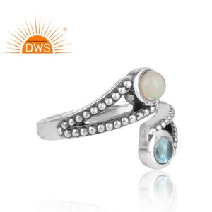 แหวนพลอยโอปอลปรับได้สีเงินธรรมชาติสีฟ้าบุษราคัมและโอปอลเอธิโอเปียน - Product Image 3