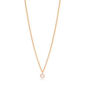 Colgante minimalista de Plata de Ley 925 con piedra de circón, colgante de cadena con colgante, diseño redondo - Product Image 6