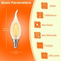 Fabrikpreis C35F 2W Hochlumen E27 E14 Kerzen-Flammenspitzen-Glühbirne 250LM LED-Glasbirne Geeignet für Kristall-Kronleuchter CE