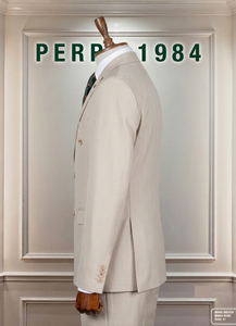 PERRE Men's Beige Viscose/Polyester Double Breasted Business <b>Suit</b> British Style Mandarin Collar Regular Fit Plus Size - Product Image 3