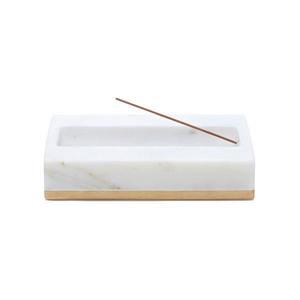 Soporte de incienso rectangular de mármol blanco hecho a mano de lujo con acento dorado, bandeja de quemador de palo de piedra decorativa moderna para spa en casa - Product Image 1