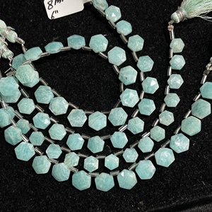 Cuentas de forma hexagonal facetadas de amazonita, cuentas elegantes de piedras preciosas naturales para la fabricación de joyas - Product Image 1