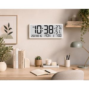 Reloj de Pared y Escritorio LCD Grande con Termómetro, Higrómetro y Calendario-Diwu D8303-W - Product Image 4