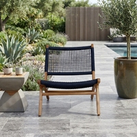 Chaise longue d'extérieur moderne en teck noir avec sangles en corde tressée, écologique et imperméable, durable, pour patio et jardin