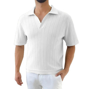 Polo de punto blanco de tendencia 2025, Camiseta holgada informal de manga corta con cuello en V para hombre, producto potencial, ropa de resort, camisas para hombre - Product Image 6