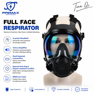 Masque respiratoire facial complet lavable avec <span class=keywords><strong>filtres</strong></span> <span class=keywords><strong>A2P3</strong></span> R D pour la protection contre la poussière, la peinture au pistolet, les gaz et les vapeurs organiques - Product Image 1