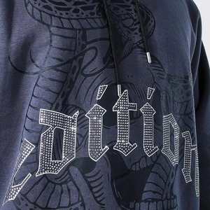 High Quality Custom Oversized Winter Print Rhinestone Embroidered Zipper-Up Streetwear Custom Logo 100% Cotton Pullover <b>Hoodie</b> - Product Image 4