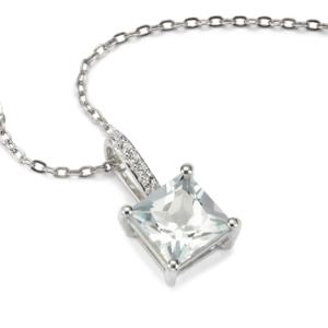 Pendentif en topaze Aqua Cullinan taille princesse, zircon blanc, plaqué rhodium, argent sterling, finition or rose, 2,01 carats - Product Image 1