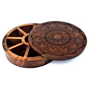 Nueva Caja de Madera para Masala, para Almacenamiento Limpio de Especias Esenciales de Cocina India, Caja de Especias de Madera Clásica para Haldi Garam Masala - Product Image 1