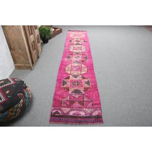 2.2x12 ft Vintage <b>Rug</b>, Turkish <b>Runner</b> <b>Rug</b>, Pink Moroccan Wool <b>Rug</b> - Product Image 1