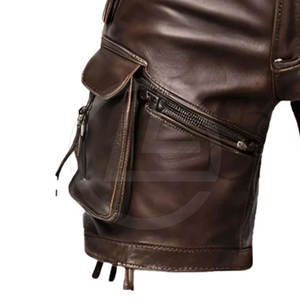 Luxury <b>Men's</b> <b>Leather</b> <b>Shorts</b> Handmade Finish with Panel Stitching and Slim Legs High Street Style Solid Pattern - Product Image 5