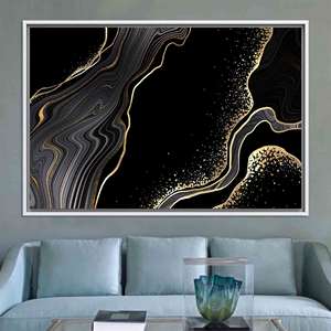งานศิลปะติดผนังลายหินอ่อนสีดำและสีทองสุดหรู: ภาพพิมพ์บนกระจกนิรภัย, ผืนผ้าใบกรอบสีขาว - Product Image 1