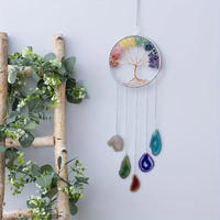 Atrapasueños hecho a mano de siete Chakras con piedra de ágata Natural árbol vida Ángel patrón sala de estar hogar Decoración colgante estilo amor