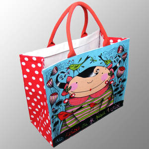 Sacs à provisions en toile à imprimé de pois de dessin animé personnalisé en couleur avec poignées en toile de coton sac à main de promotion sacs de mode de vie - Product Image 2