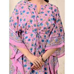 Caftán de Algodón Transpirable con Estampado a Mano, Estilo Elegante y Casual para Mujer, Ideal para el Verano y la Playa, Talla Única, OEM/ODM Disponible - Product Image 2