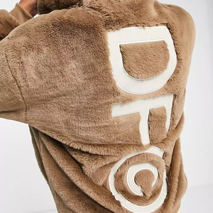 Sudadera con Capucha para Hombre, Personalizada OEM, 100% Algodón, Estampado Invernal con Letras, Color Marrón, Hombros Caídos, Talla Grande, Forro Polar, Cierre de Cremallera, Bolsillos, Corte Regular - Product Image 3