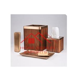 Accessoires de salle de bain Boîte à serviettes en métal de luxe au prix de gros Boîte à mouchoirs en aluminium métal fini doré rayé - Product Image 5