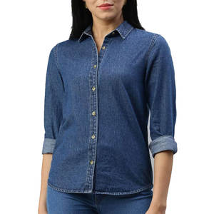 Chemise en jean pour femme à col montant, logo personnalisé, haute qualité, 100% coton, séchage rapide, respirante, été/hiver, fabriquée au Pakistan - Product Image 1