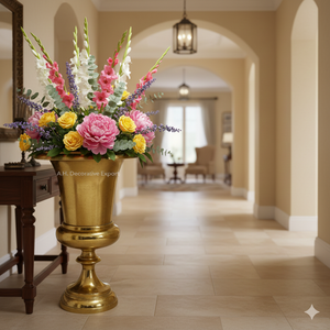 Jarrón Grande de Metal Dorado Moderno y Lujoso con Arreglo de Flores Artificiales, Centro de Mesa Decorativo para el Hogar - Product Image 1