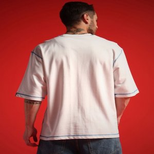 T-shirt noir pour homme imprimé abstrait longueur régulière T-shirt col rond manches à épaules tombantes T-shirt surdimensionné fabriqué en Inde - Product Image 6