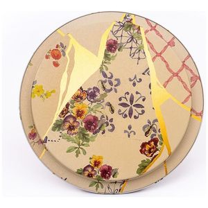 Kintsugi Design moderne de fleurs en forme de veines d'or Plateau rond en métal Ø 315 mm Plateau de service fait à la main en aluminium et en fer pour usage domestique - Product Image 3