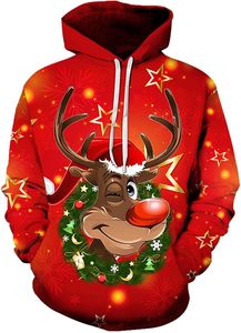 Sweat-shirt à capuche colorblock pour femme, pull à cordon de serrage, détail imprimé, motif de Noël, flanelle, sweat-shirt joyeux Noël - Product Image 5