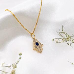 14K Hamsa จี้เพชรสำหรับปลูกในห้องแล็บทองคำสร้อยคอเพชรสำหรับงานแต่งงานสร้อยคอผู้หญิงสำหรับเครื่องประดับครบรอบ - Product Image 1