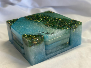 Modern Resin Square Coaster Set Multi-color Luxury Premium Handmade Home <b>Bar</b> Accessories Tradebyd - Product Image 3
