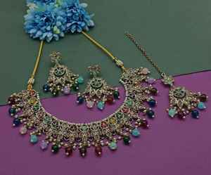 New Design Fancy Gold Plated Traditional Motipearl &Drop Kundan Studded Choker Necklace Earring Mangtika <b>Set</b>&<b>Jewellery</b> <b>Set</b> <b>Woman</b> - Product Image 2