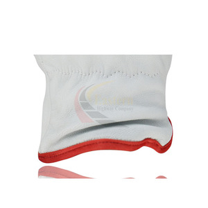 Driver Gloves Made Cow Grain Leather Anti-Slip Reinforced Cuff 10 Inch Yellow Stripped on <b>Back</b> Sides of Fingers - Product Image 6