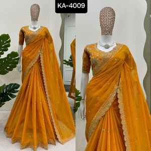 Partie indienne porter belle broderie et séquence travail Saree avec Mono Benglori soie Blouse pièces pour femmes vêtements ethniques Sari - Product Image 5