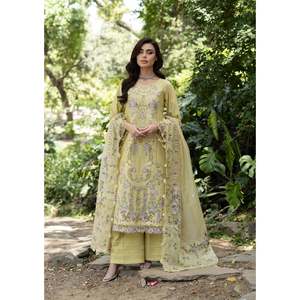 Ensemble de costume ELAF pour femmes, chemise brodée en dentelle à 3 pièces avec dupatta imprimé en mousseline et pantalon - BIC-4912 - Product Image 4