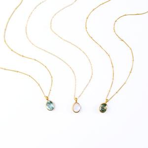Large Oval Cut Moss Agate <b>Necklace</b> Natural Gemstone Pendant Gold <b>Layered</b> Jewelry Elegant Bezel Set <b>Necklace</b> Gift for Her - Product Image 4