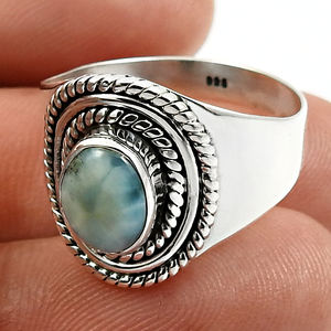 Nueva llegada Diseño de lujo 925 Plata esterlina Natural Larimar Piedra preciosa Anillo de forma ovalada Joyería hecha a mano Precio al por mayor Proveedor - Product Image 4
