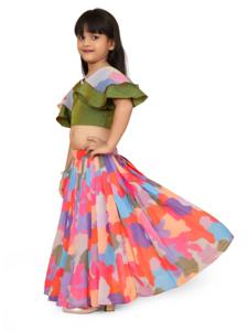 Ensemble ethnique élégant pour filles Shoryam - Lehenga Choli vert palak, tenue de soirée, longueur au sol, entièrement cousu, camouflage moderne - Product Image 3