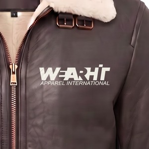 Veste en cuir véritable pour homme, style aviateur, en peau de mouton, avec logo embossé, couleur anthracite, vente en gros - Product Image 4