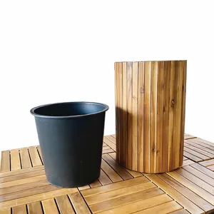 Articolo caldo in legno di acacia da esterno con vaso interno in plastica mobili da giardino fioriera rotonda dimensioni 500x350mm di VietWood