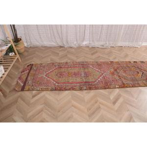 2.7x12.7 ft Rug, Turkish Herki Rug, Vintage <b>Red</b> <b>Wool</b> Check Rug - Product Image 5