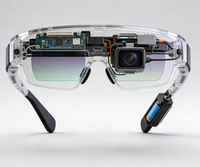 Modèle de prototype de lunettes intelligentes à réalité augmentée futuristes avec lentille holographique transparente et capteur LiDAR intégré