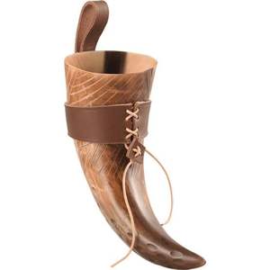 Auténtica taza para beber de cuerno vikingo con envoltura de cuero personalizada y acabado tradicional para coleccionistas y reuniones históricas - Product Image 2