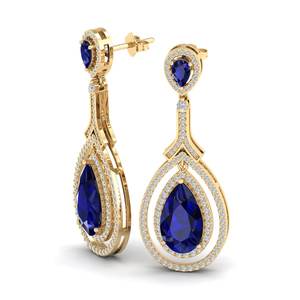 REYES lujo personalizado 14K 18K oro sólido Moissanite joyería Mujer Accesorios pera corte 9 quilates Azul zafiro gota pendientes - Product Image 3