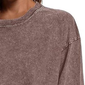 Sudaderas de lavado ácido de algodón orgánico para mujer con logotipo personalizado de alta calidad, jersey de lavado ácido causal, Sudadera con cuello redondo para mujer - Product Image 5