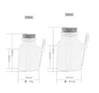 Bocaux en plastique givré pour sels de bain avec bouchons en liège et cuillères en bois, bouteilles rechargeables pour poudre de masque 100g 200g 300g 500g