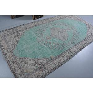 Tapis turc vintage 5.1x9,4 pieds vert beige en laine tissée plate avec motif patchwork pour les décorations de salon ou le couloir - Product Image 2