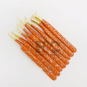 แหนบต่อขนตาแบบใหม่ สแตนเลสสตีล สีส้มอ่อน รูปหัวใจ ประดับกลิตเตอร์ ทนทาน ปลายแหลมละเอียด สำหรับขนตา MINK - Product Image 6