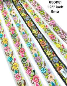 Lacets de travail en fil brodé sur mesure avec dix options de couleur en broderie de paillettes en largeur de 2.5 pouces à des fins de revente - Product Image 6