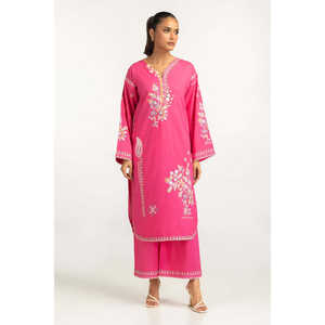 ชุดเซ็ตผ้าแคมบริคปักลายสไตล์โบฮีเมียนสีชมพูสดใสสำหรับผู้หญิง ไซส์ XXS/XS ชุด 2 ชิ้น ความยาวเหนือเข่า สำหรับฤดูใบไม้ผลิ/ฤดูร้อน - Product Image 4