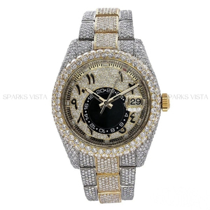 Reloj de lujo de dos tonos para hombre con diamantes completos con pulsera de oro y plata Función de calendario de esfera gris y artesanía Premium - Product Image 3
