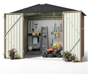 Grand <span class=keywords><strong>abri</strong></span> de jardin en métal pour outils d'extérieur avec toit à pignon Porte sécurisée Conception résistante aux intempéries pour équipement de pelouse - Product Image 3